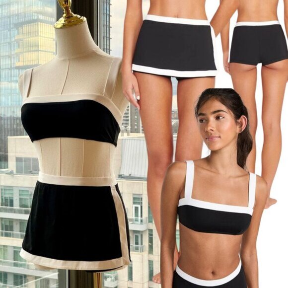 STAUD Other - 🆕 STAUD 🧿 NWT BIack White Bikini Set- Liv Top - Sz S & Nell Swim Skirt - Sz XS